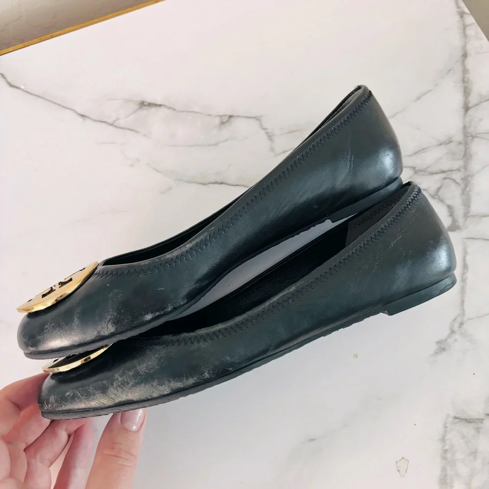 Tory Burch Black and‎ Gold Ballet Flats Size 7.5 C